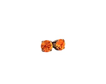 Pumpkin Orange 8mm Stud ~ Post Earrings ~ Antique Bronze Brass or Antique Copper ~ Pumpkin Spice Earrings ~ Burnt Orange
