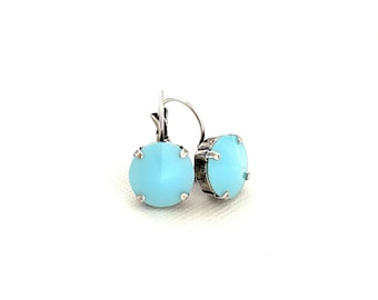 Opaque Ocean Blue 12mm Drop Dangle Earrings ~ Antique Silver ~ Blue Opaque ~ Gifts for Her