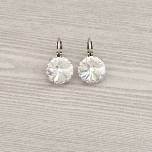 Crystal 12mm Clear Rivoli Earrings // Antique Silver Finish // Classic Style // Drop - Dangle Earrings