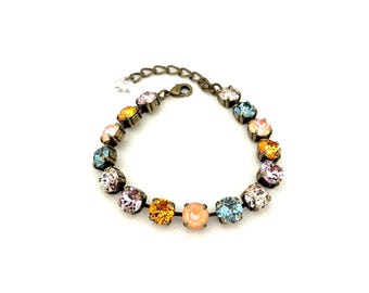 Fall Glow 8mm Fine Crystal Bracelet ~ Antique Brass ~ New Dark Orange ~ Autumn Jewelry ~ Gifts for Her ~ Patina ~ Rare Indian Sapphire