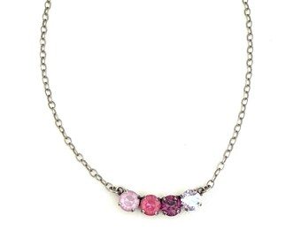 Blush Bloom Pink Crystal Bar Necklace ~ Delicate Chain Jewelry ~ Antique Silver Plate