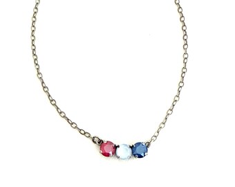 Stars and Stripes Three Crystal 8mm Necklace ~ Retired Royal Red & Royal Blue ~ Antique Silver ~ Embellished with Swarovski® Crystals