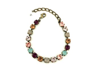Garden Floral Coordinating Petite 6mm Crystal Bracelet ~ Multi ~ Antique Brass
