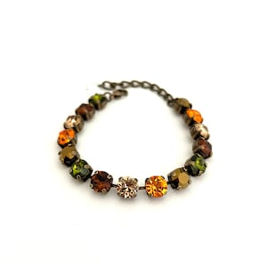 Fall Tones 8mm Bracelet ~ Fall Bracelet ~ Antique Brass ~ Pumpkin Orange ~ Olive Green ~ Burnt Orange ~ Earth Tones image 1