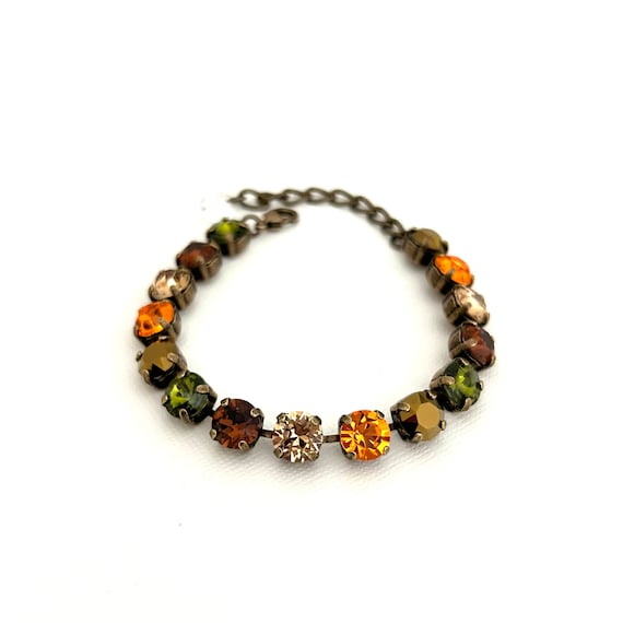 Fall Tones 8mm Bracelet ~ Fall Bracelet ~ Antique Brass ~ Pumpkin Orange ~ Olive Green ~ Burnt Orange ~ Earth Tones