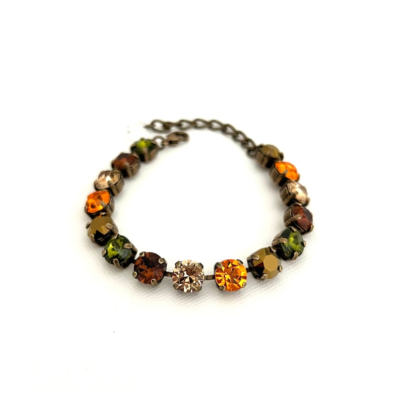 Fall Tones 8mm Bracelet ~ Fall Bracelet ~ Antique Brass ~ Pumpkin Orange ~ Olive Green ~ Burnt Orange ~ Earth Tones image 1