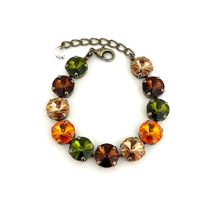 Hello Fall! Crystal 12mm Rivoli Fall Bracelet ~ Antique Brass ~ Burnt Orange ~ Pumpkin ~ Brown Sugar ~ Olive ~ Fall Jewelry bild 1