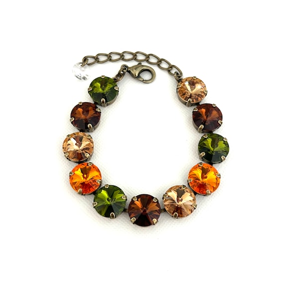 Hello Fall!  Crystal 12mm Rivoli Fall Bracelet ~ Antique Brass ~ Burnt Orange ~ Pumpkin ~ Brown Sugar ~ Olive ~ Fall Jewelry