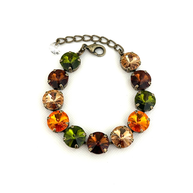 Hello Fall! Crystal 12mm Rivoli Fall Bracelet ~ Antique Brass ~ Burnt Orange ~ Pumpkin ~ Brown Sugar ~ Olive ~ Fall Jewelry bild 1