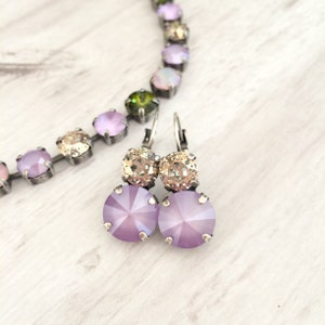 Golden Orchid Double Drop ~ Dangle Earrings ~ 12mm  8mm ~ Antique Silver ~ Purple Earrings ~ Gold Patina ~ Mother&#39;s Day