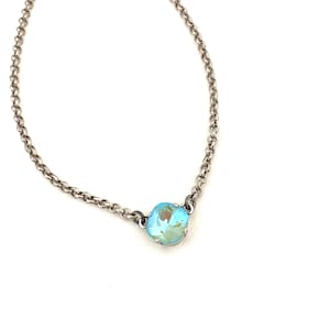 Spring Mint 12mm Cushion Cut Crystal Necklace ~ Single Stone ~ Minimalist ~ Antique Silver ~ Mint Green Delite ~ Seafoam ~ Gifts for Her