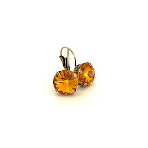 Topaz 12mm Crystal Drop Earrings ~ Antique Brass ~ Fall and Autumn Jewelry  ~ Gifts for Her