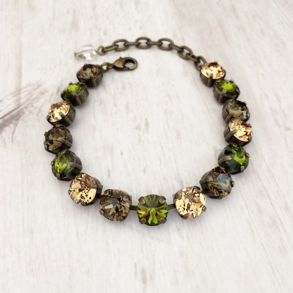 Camo 8mm Crystal Bracelet ~ Antique Brass ~ Fall Tones ~ Camouflage ~ Camo Bracelet ~ Military ~ Army Green ~ Fall Jewelry