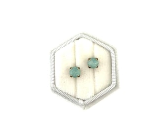 Petite Pacific Opal 6mm Crystal Stud Earrings ~ Antique Brass Bronze ~ Retired