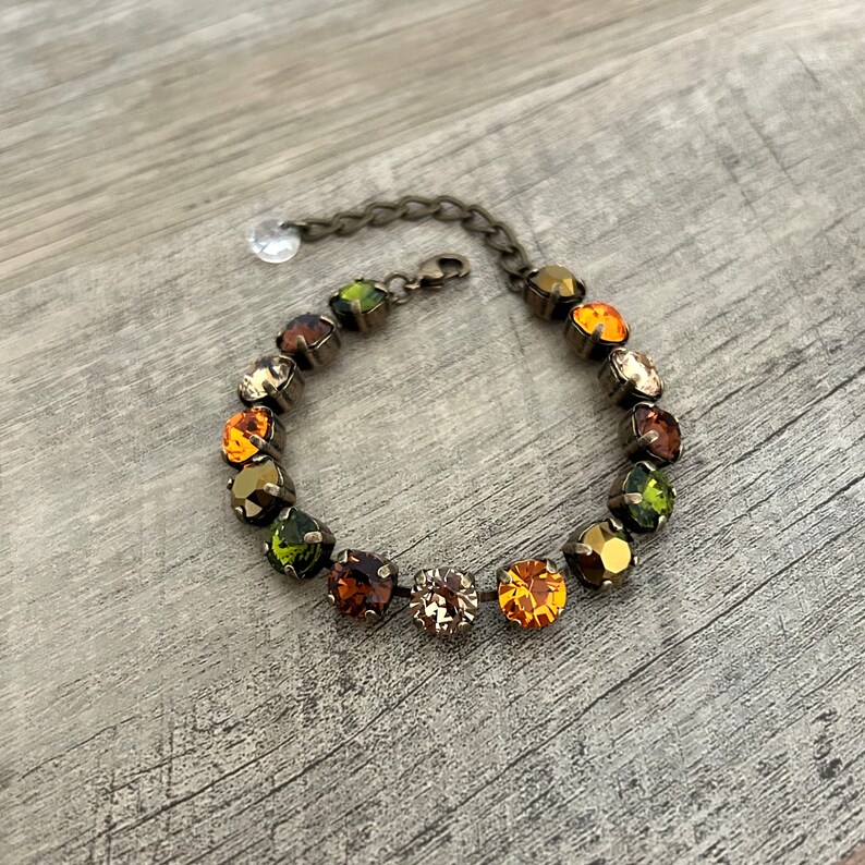 Fall Tones 8mm Bracelet ~ Fall Bracelet ~ Antique Brass ~ Pumpkin Orange ~ Olive Green ~ Burnt Orange ~ Earth Tones image 3