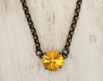 Sunshine Yellow 12mm Single Stone Necklace ~ Yellow Necklace ~ Sunflower Necklace ~ Minimalist Necklace ~ Gifts for Her ~ Very Limited Stock