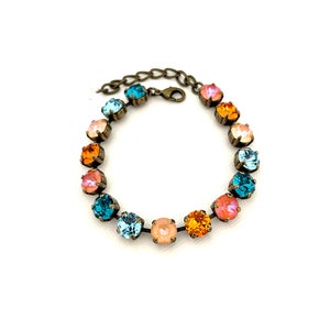 Hawaiian Sunset 8mm Crystal Bracelet ~ Antique Brass ~ Adjustable ~ Teal ~ Coral ~Turquoise ~ Peacock ~ Orange ~ Gifts for Her