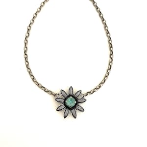 Woodsy Jade 8mm Crystal Flower Necklace ~ Antique Silver ~ Metal Floral Necklace ~ Silky Sage Delite AB ~ Gifts for Her