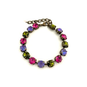 Bewitched Crystal 8mm Bracelet ~ Rare Retired Olivine ~ Fuchsia and Iridescent Purple ~ Gifts for Her ~ 60&#39;s Style