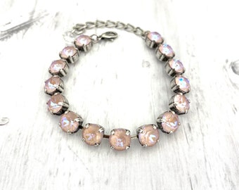 New Dusty Pink Delite 8mm Bracelet ~ Antique Silver ~ Iridescent AB Blush ~ Pale Pink
