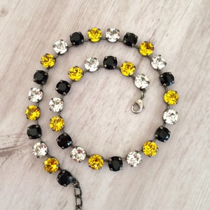 Pittsburgh 8mm Fine Crystal Necklace Black and Gold ~ Pittsburgh Necklace Choker ~ Gifts for Her ~ Jet Black, Yellow and Classic Clear
