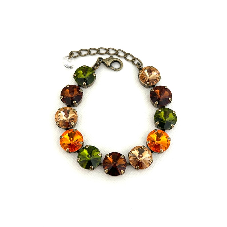 Hello Fall! Crystal 12mm Rivoli Fall Bracelet ~ Antique Brass ~ Burnt Orange ~ Pumpkin ~ Brown Sugar ~ Olive ~ Fall Jewelry bild 3
