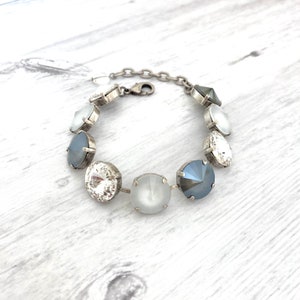 Cool Gray and Classic Clear Crystal 14mm Statement Bracelet ~ Antique Silver ~ Gifts for Her