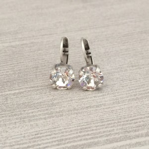 Crystal 8mm Clear Drop Dangle Lever Back Earrings ~ Classic Clear ~ Antique Silver ~ Gifts for Her