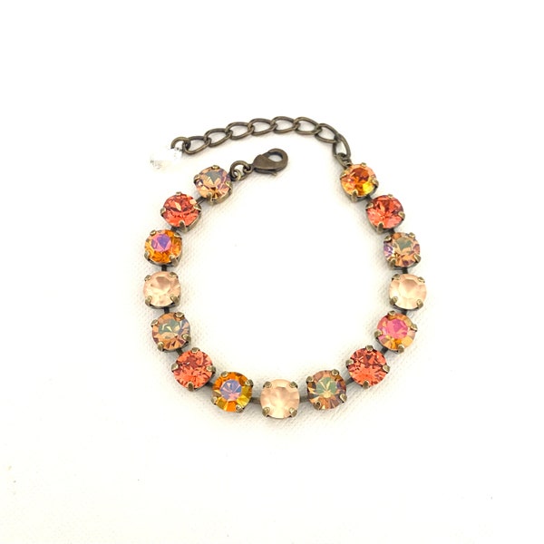 Golden Hour Crystal 8mm Bracelet ~ Iridescent AB ~ Sunrise ~ Antique Brass Setting ~ Gifts for Her ~ Terracotta