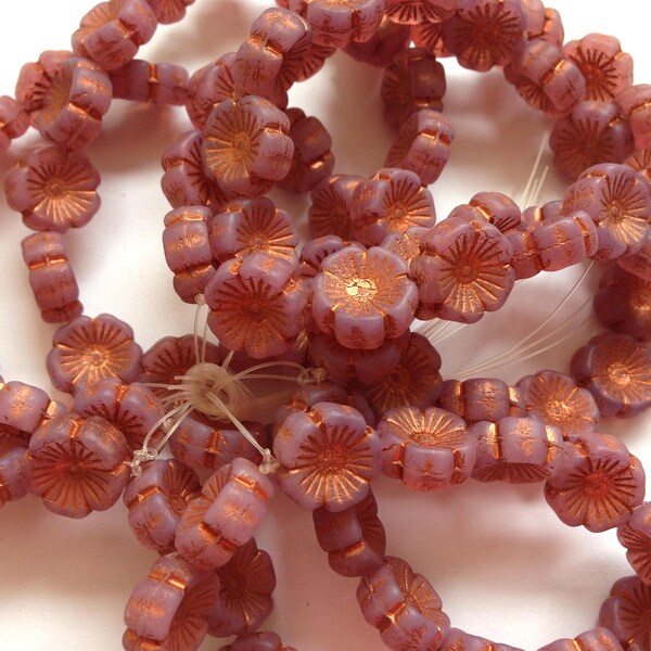 Jewellery Making Czech Pressed Glass Beads 14mm Hawaiian Flowers ~ 15 beads Strung - Choose Your Colour