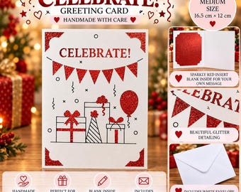 Birthday Wishes Card | Red Glitter Birthday Card | Congratulations & Special Occasions | Papercut Card | 16.5 x 12cm