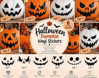Halloween Pumpkin Vinyl Sticker | Jack O Lantern Face Decal | No Carving Pumpkin Decoration | Spooky Halloween Decor