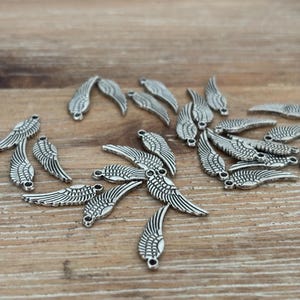 Antiqued Silver or Antiqued Bronze 17 x 5mm Tibetan Style Angel Wing Charm x10