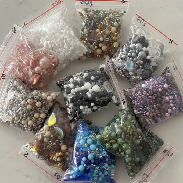 Jewellery Making Unique Czech Glass Bead Mix - Choose Colour - 60g Bag