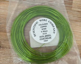 Schmuckherstellung Wissenschaftliche Wire Company Farbiger Kupfer-Handwerksdraht ~ 0,5mm Rund ~ Supa Green Chartreuse