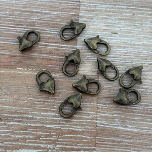 Antiqued Bronze Heart 12 x 7mm Lobster Clasps x10