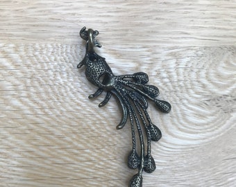 Jewellery Making Antique Bronze 65 x 27mm Peacock Pendant with bezel holes x1