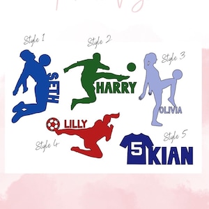 Gepersonaliseerde voetbalvinyllabels ~ Elke naam/nummer ~ Veel kleuren ~ Voor flessen | Lunchboxen | Boeken | Aangepast 1 van 2