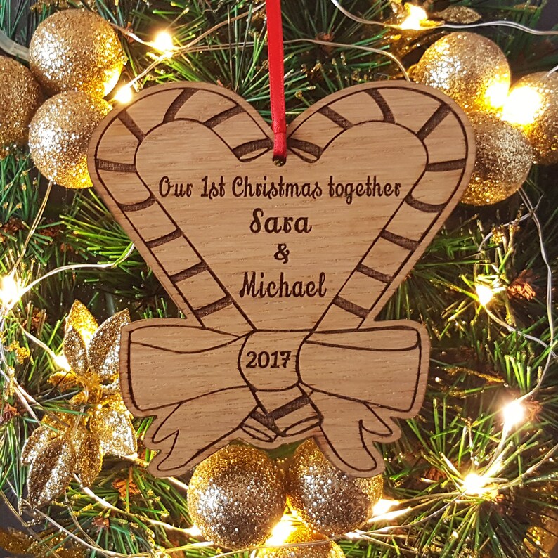 Christmas Tree Decorations Personalised Wooden Name Heart Xmas Bauble Keepsake
