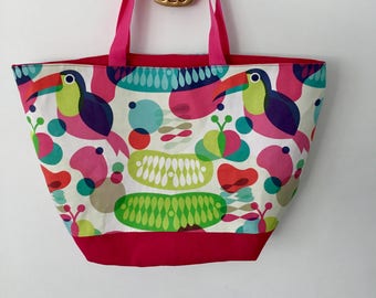 Sac cabas , multicolore Toucan, fuchsia porté épaule