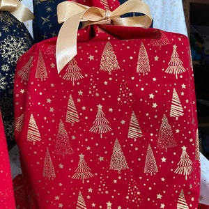 Emballage Pochette Cadeau fête de Noël réutilisable et écologique Sapin/rouge