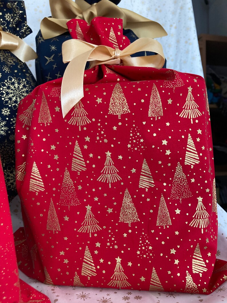 Emballage Pochette Cadeau fête de Noël réutilisable et écologique Sapin/rouge