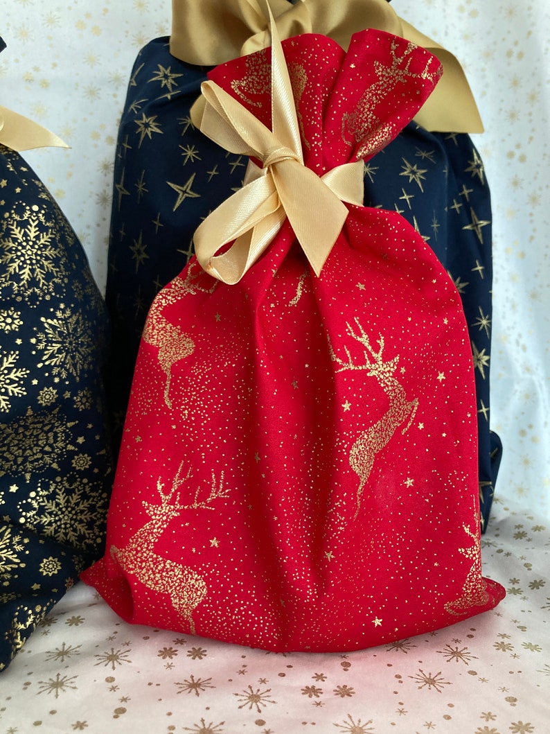 Emballage Pochette Cadeau fête de Noël réutilisable et écologique Rennes/rouge