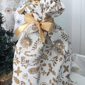 Emballage cadeau Noël Réutilisable en tissu épais Blanc/Or