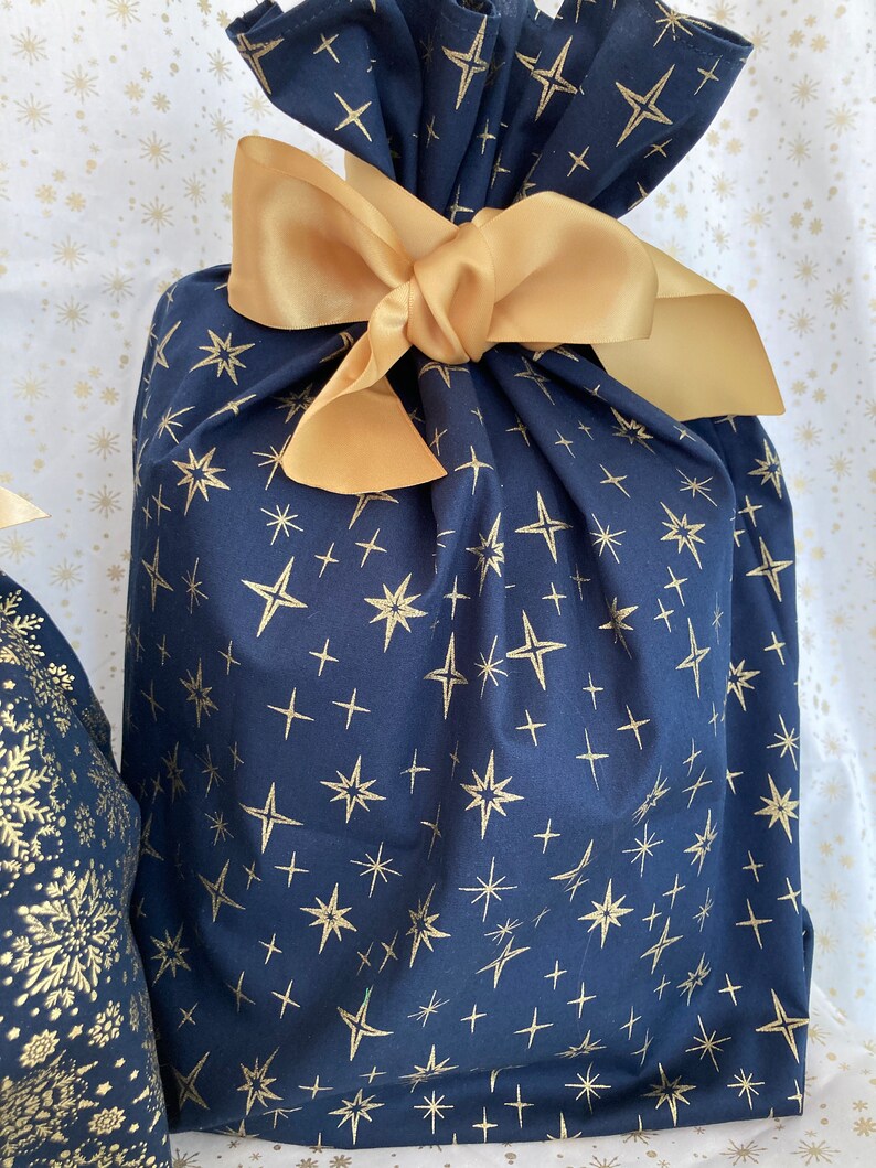 Emballage Pochette Cadeau fête de Noël réutilisable et écologique Etoiles/Bleu