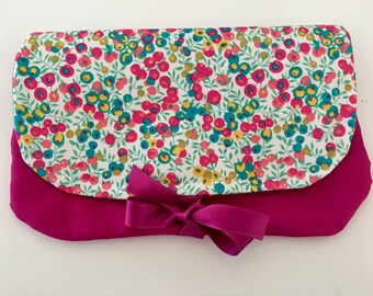 Pochette ou trousse pour femme rose fuchsia et Liberty