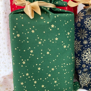 Emballage Pochette Cadeau fête de Noël réutilisable et écologique Etoiles/vert