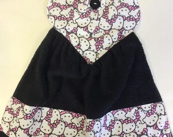 Hanging Hand Towel/Oven Towel/Refrigerator Towel/Hello Kitty/Buttoned Handle/Black Or White Terrycloth  Towel