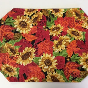 Autumn/Fall/Thanksgiving/Reversible Placemats/Sunflowers/Autumn Leaves/Set of 4 Or 6