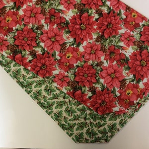 Reversible Christmas Tablerunner/72&quot; Long by 12-3/4” Wide/Poinsettias And Holly